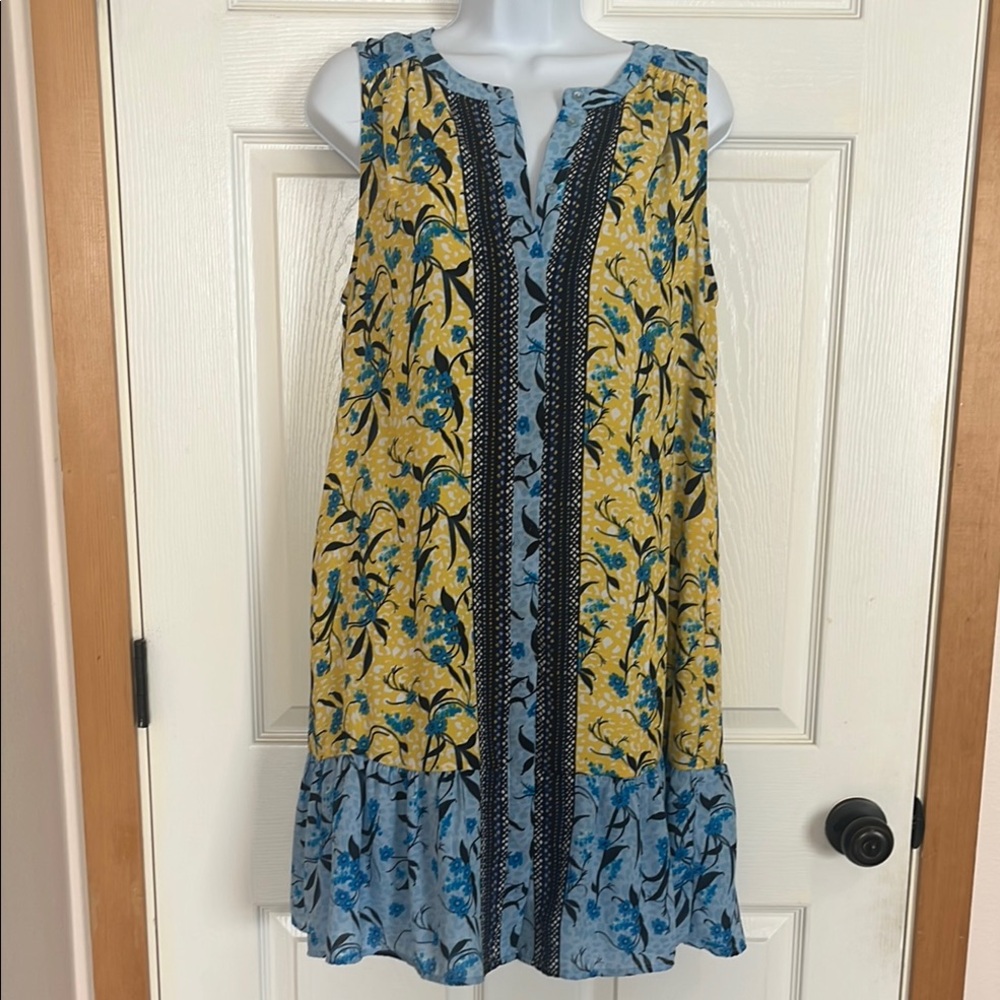 Floral Sleeveless Dress - Yellow and Blue